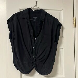 Abercrombie & Fitch Womens Black Front Knot Button Down Short Sleeve Blouse S